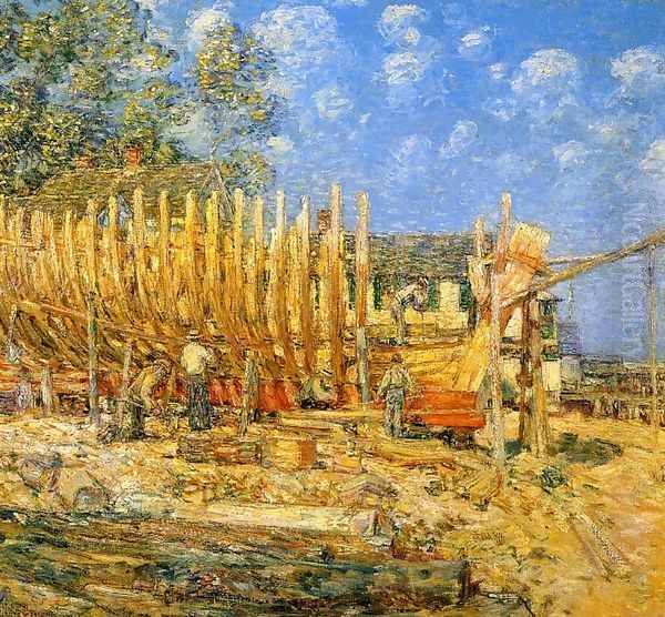 Building the Schooner, Provincetown Oil Painting by Childe Hassam