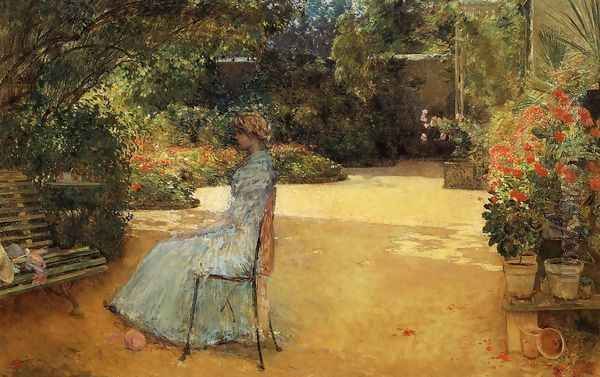 The Artist's Wife in a Garden, Villiers-le-Bel Oil Painting by Childe Hassam