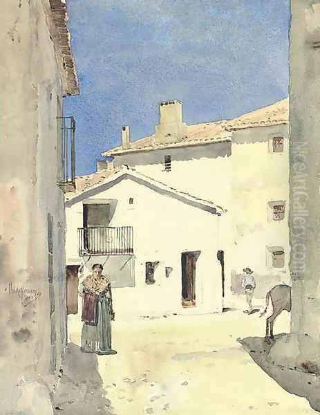 A Street in Denia, Spain Oil Painting by Childe Hassam