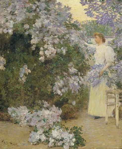 Mrs. Hassam in the Garden Oil Painting by Childe Hassam