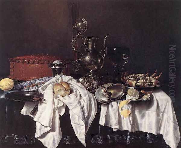 Still-Life with Pie, Silver Ewer and Crab 1658 Oil Painting by Willem Claesz. Heda