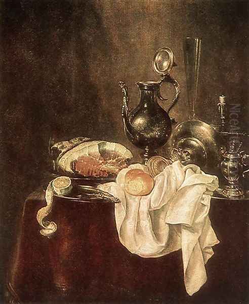 Ham and Silverware 1649 Oil Painting by Willem Claesz. Heda