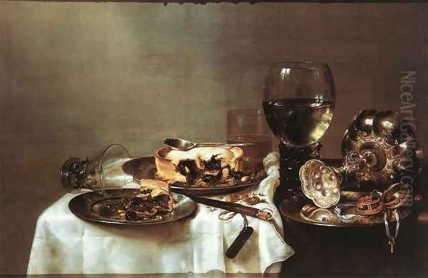 Breakfast Table with Blackberry Pie 1631 Oil Painting by Willem Claesz. Heda