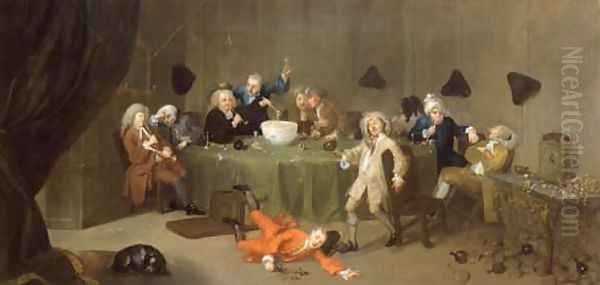 A Midnight Modern Conversation Oil Painting by William Hogarth