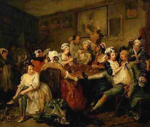 A Rakes Progress III The Rake at the Rose Tavern Oil Painting by William Hogarth