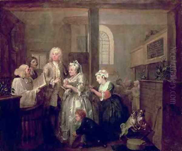 A Rakes Progress V The Rake marrying an Old Woman Oil Painting by William Hogarth