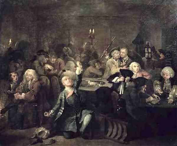 A Rakes Progress VI The Rake at a Gaming House Oil Painting by William Hogarth