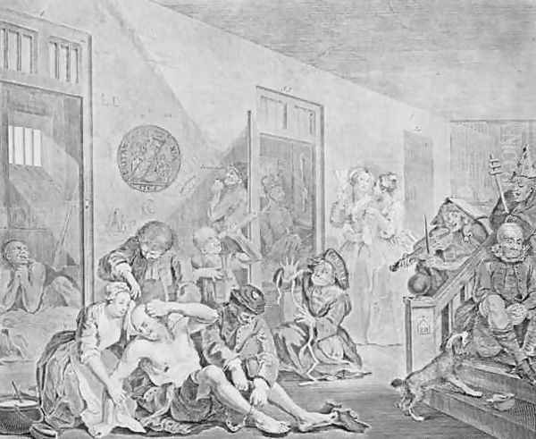 Scene in a Madhouse from A Rakes Progress Oil Painting by William Hogarth