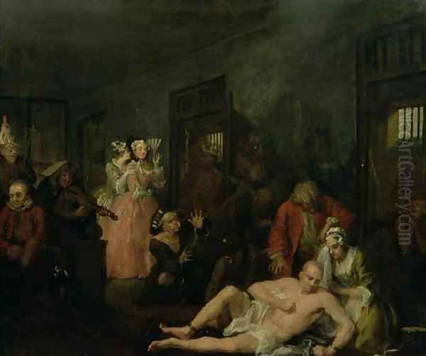 A Rakes Progress VIII The Rake in Bedlam Oil Painting by William Hogarth