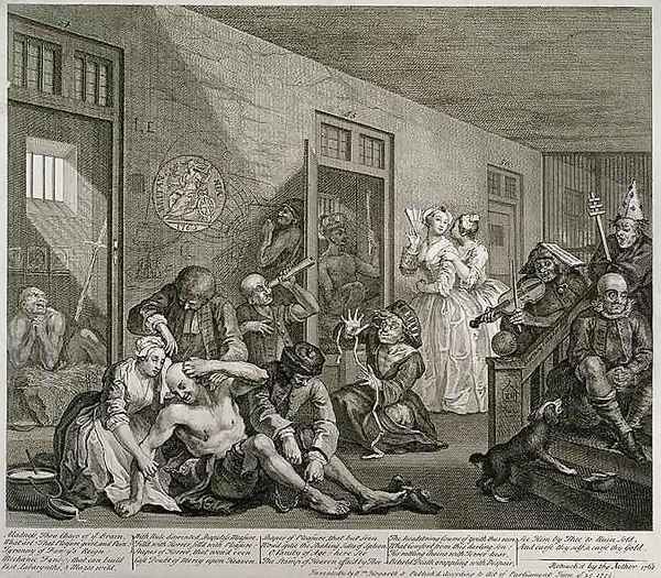 Plate VIII from A Rakes Progress Oil Painting by William Hogarth