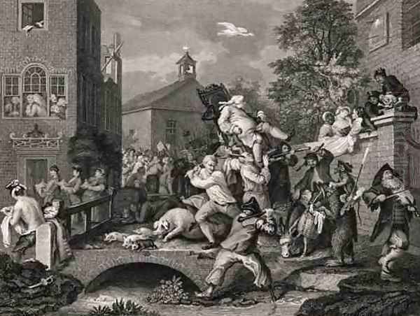 Scene in Bridewell plate IV from A Harlots Progress from The Works of William Hogarth Oil Painting by William Hogarth