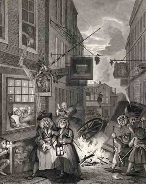 Times of the Day Night from The Works of William Hogarth Oil Painting by William Hogarth