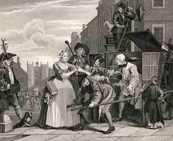 Arrested for Debt plate V from A Rakes Progress Oil Painting by William Hogarth