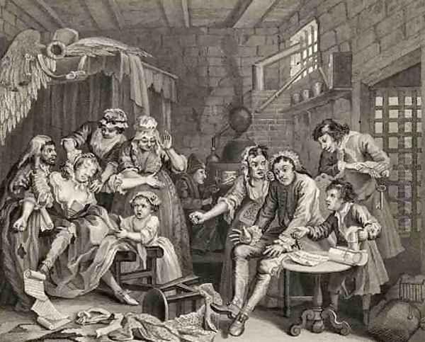 The Prison Scene plate VII from A Rakes Progress from The Works of William Hogarth Oil Painting by William Hogarth