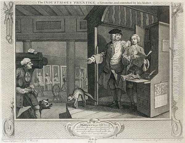 The Industrious Prentice a Favourite and Entrusted by his Master plate IV of Industry and Idleness Oil Painting by William Hogarth