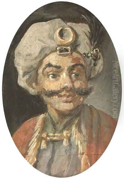 A Turk's head Mr Henry Mossop in the guise of Bajazet from Nicholas Rose's play Tamerlane Oil Painting by William Hogarth