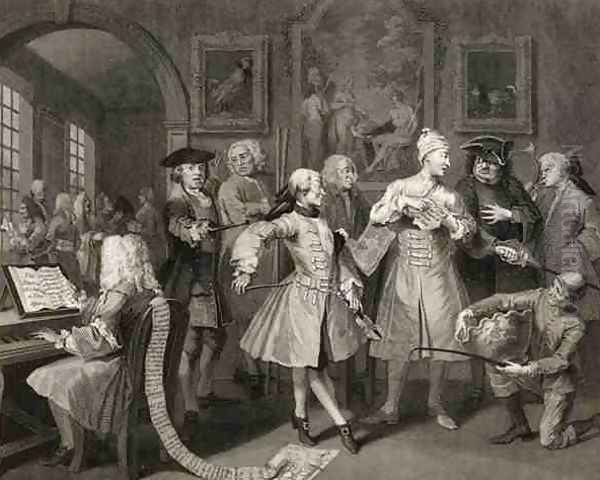 Surrounded by Artists and Professors plate II from A Rakes Progress Oil Painting by William Hogarth