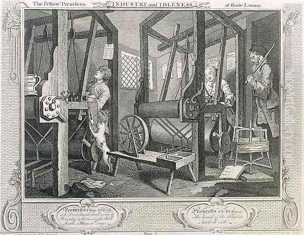 The Fellow Prentices at their Looms plate I of Industry and Idleness Oil Painting by William Hogarth