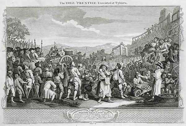 The Idle Prentice Executed at Tyburn plate XI of Industry and Idleness Oil Painting by William Hogarth