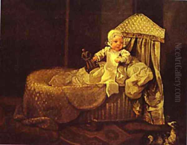 Gerard Anne Edwards In His Cradle 1733 Oil Painting by William Hogarth