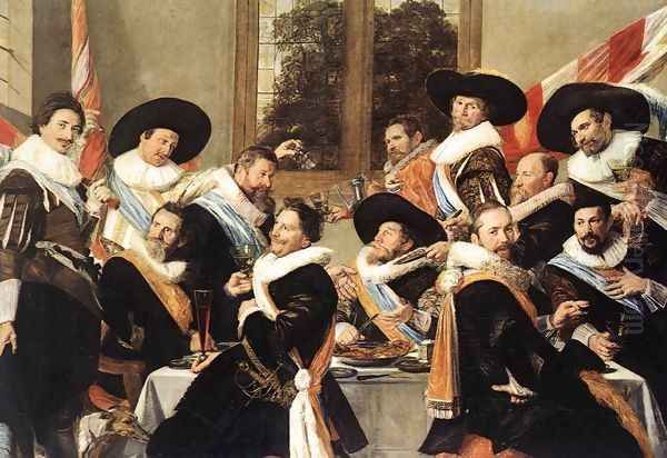 Banquet of the Officers of the St Hadrian Civic Guard Company (2) c. 1627 Oil Painting by Frans Hals