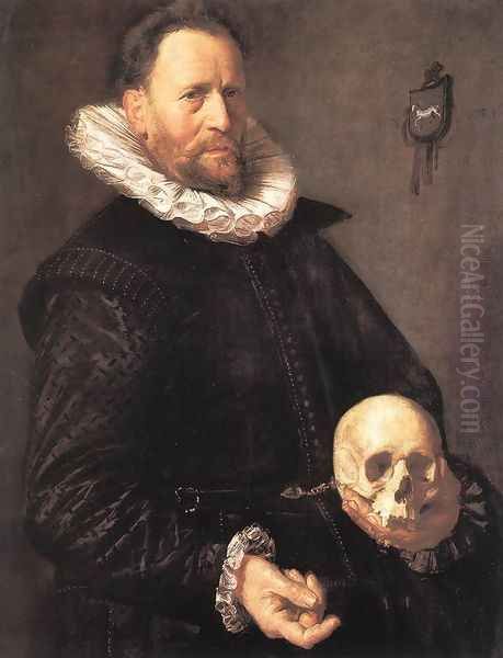 Portrait of a Man Holding a Skull c. 1611 Oil Painting by Frans Hals