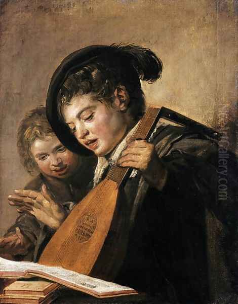 Two Boys Singing c. 1625 Oil Painting by Frans Hals