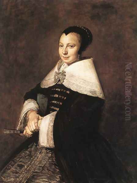 Portrait of a Seated Woman Holding a Fan 1648-50 Oil Painting by Frans Hals