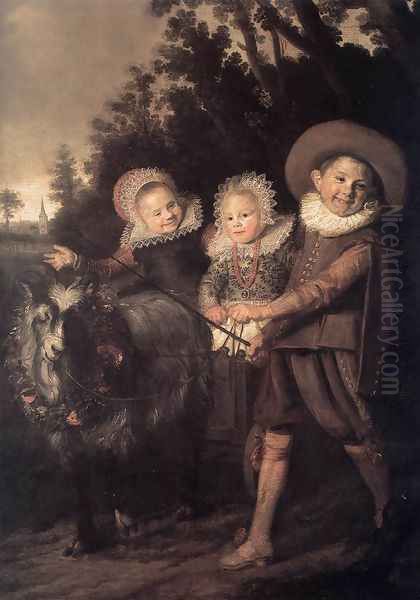 Three Children with a Goat Cart 1620 Oil Painting by Frans Hals