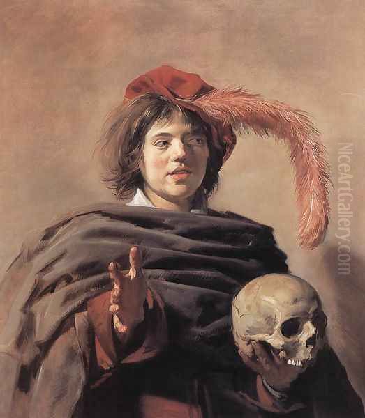 Young Man with a Skull (Vanitas) 1626-28 Oil Painting by Frans Hals