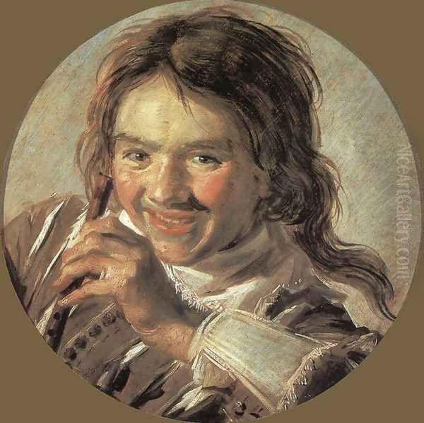 Boy holding a Flute (Hearing) Oil Painting by Frans Hals