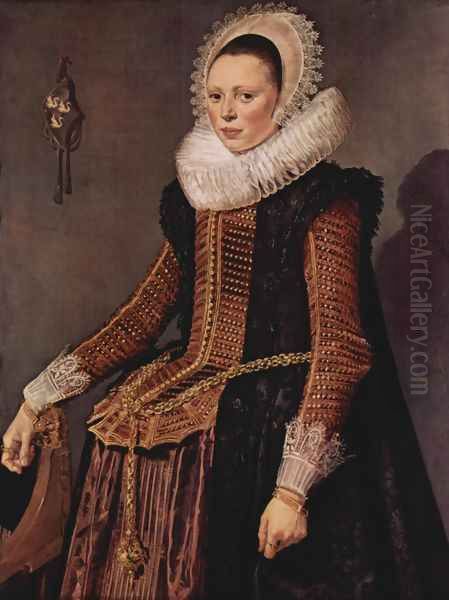 Portrait of a woman with lace collar and hood Oil Painting by Frans Hals