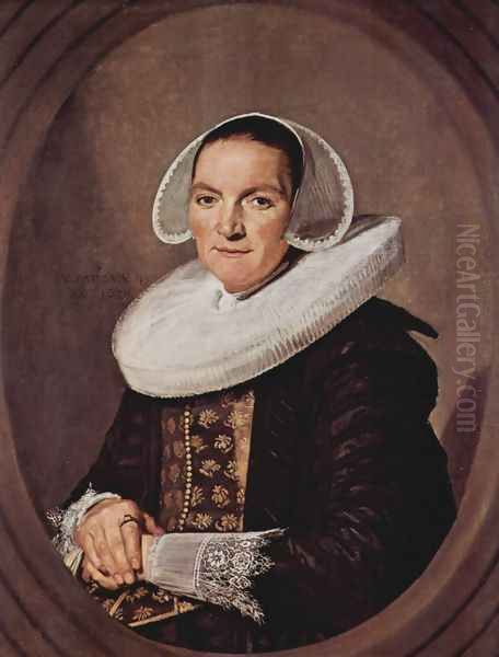 Portrait of a woman with approximately forty with entangled hands Oil Painting by Frans Hals