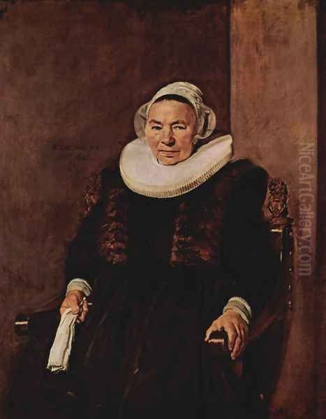 Portrait of a seated woman with white gloves in her right hand Oil Painting by Frans Hals