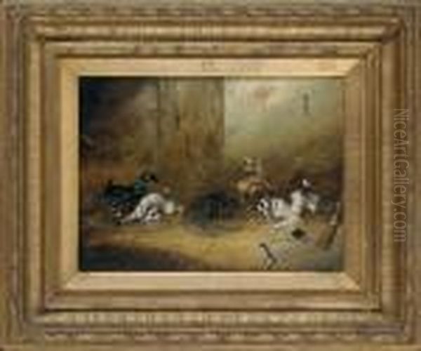 Terriers Ratting In A Barn Oil Painting by George Armfield