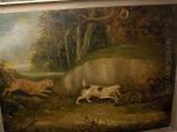 Two Terriers And A Badger Oil Painting by George Armfield