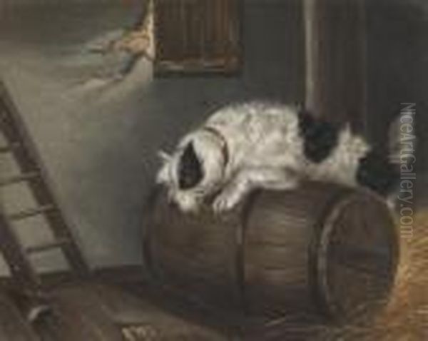 A Terrier In A Stables Oil Painting by George Armfield