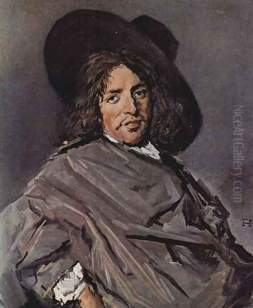 Portrait of a seated man with angular hat Oil Painting by Frans Hals