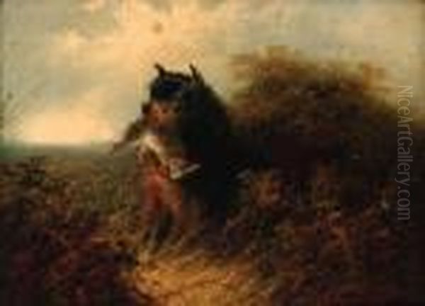 A Terrier With A Dead Hare Oil Painting by George Armfield