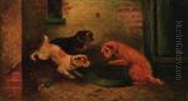 Terriers Ratting In A Barn Oil Painting by George Armfield