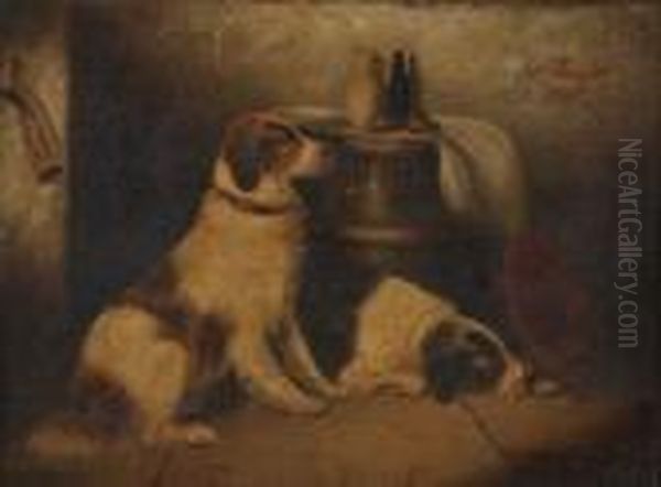 Study Of Two Dogs Oil Painting by George Armfield