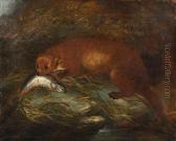 An Otter With Its Catch Oil Painting by George Armfield