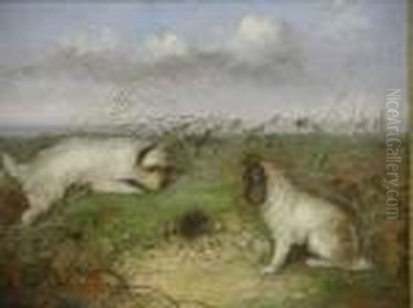 Terriers At A Rabbit Hole Oil Painting by George Armfield