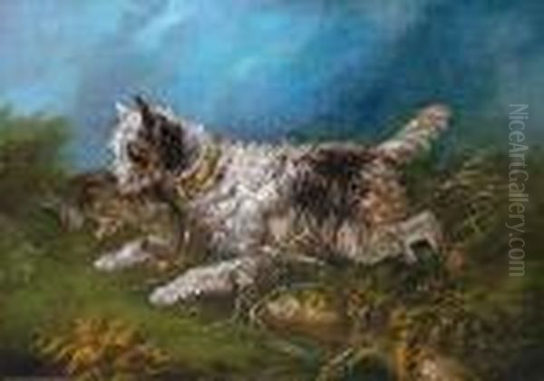 Terrier Running With A Hare Oil Painting by George Armfield