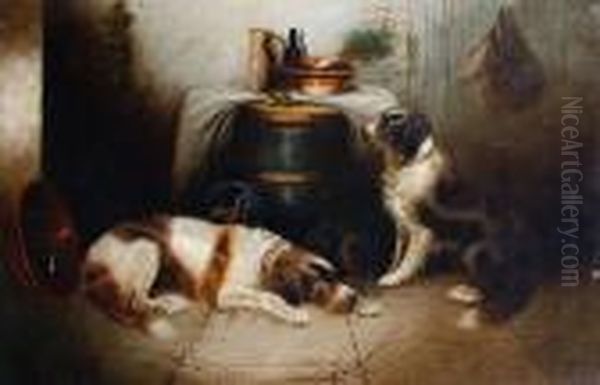 Dogs In The Larder Oil Painting by George Armfield