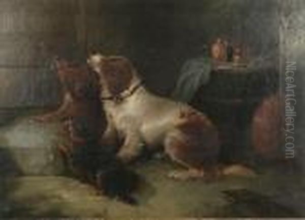 Interior With Three Dogs Oil Painting by George Armfield