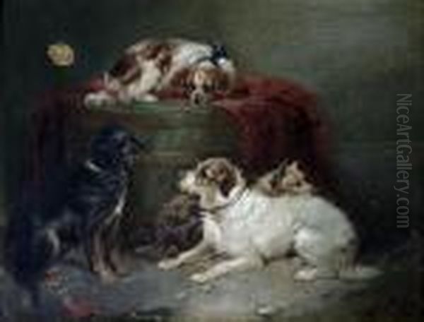 Interior Scene With Dogs Oil Painting by George Armfield