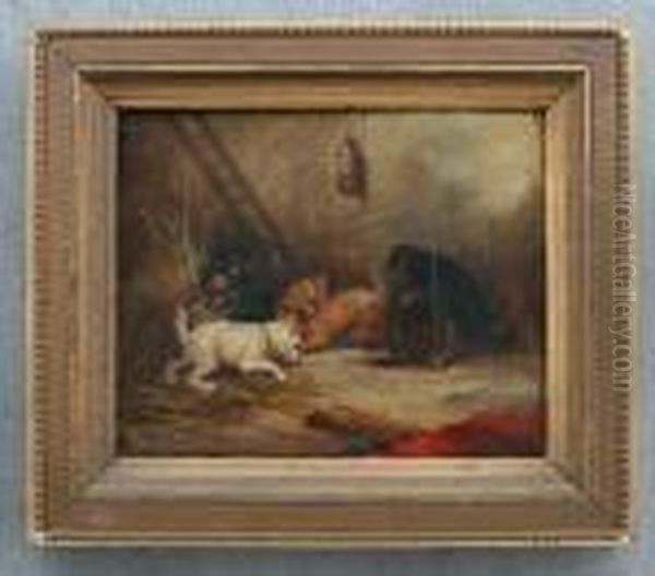 4 Terriers Ratting Oil Painting by George Armfield