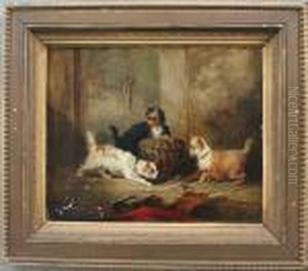 3 Terriers Ratting Oil Painting by George Armfield