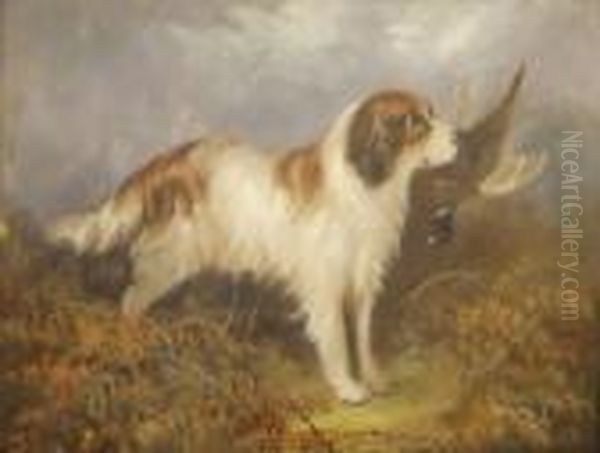 Gundog With Pheasant In Landscape Oil Painting by George Armfield